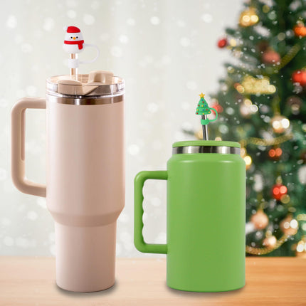 4 Pcs Christmas Straw Cover Cap for Stanley Cup, 10mm 0.4in Stanley Accessories Xmas Straw Toppers Cap with 30&40 Oz Tumbler with Handle Dust-Proof Reusable Straw Tips Lids for Christmas s