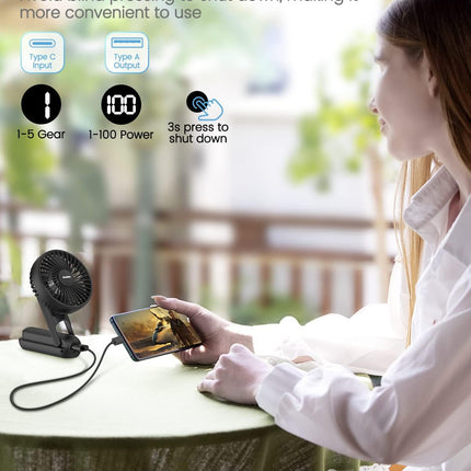 Easyacc Portable Fan For Travel,Rechargeable Handheld Fan, 5 Speed Ultra Quiet 18H Max Cooling Time] With Backup Power Digital