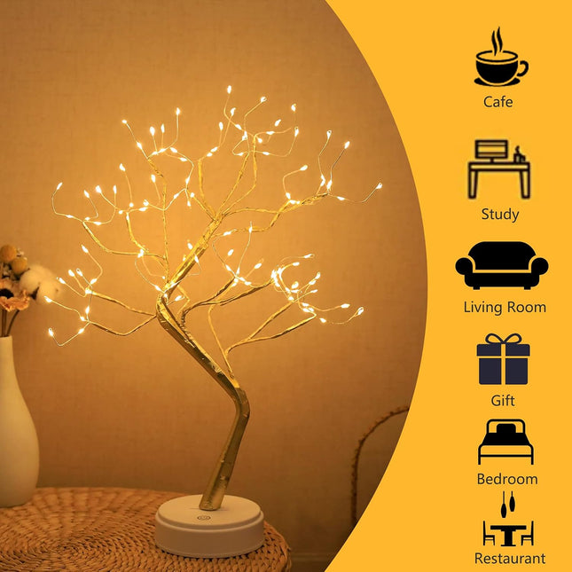 Tabletop Bonsai Tree Light, DIY LED Artificial Tree Lamp,Battery/USB Operated Night Light for Room Decor, Home Decor,Bedroom, Wedding,Christmas, (Warm White, 108 LED Golden)