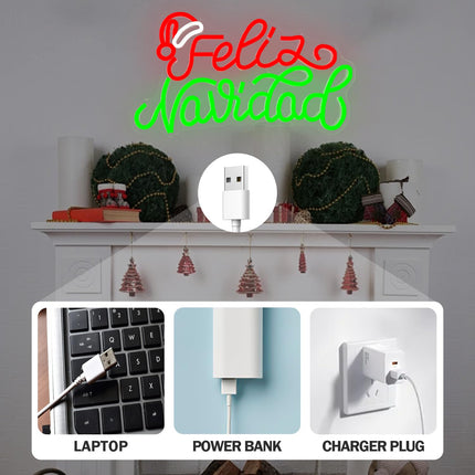 Merry Christmas Neon Sign Dimmable Feliz Navidad Neon Sign for Wall Decor LED Neon Mexican Christmas Decorations for Window, Bedroom, Living Room, Feliz Navidad Backdrop Neon Light for Christmas Party
