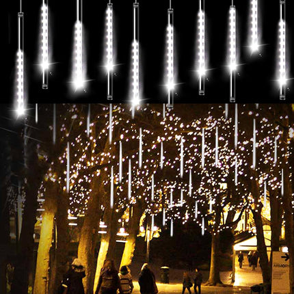Aluan Christmas Lights Outdoor Meteor Shower Lights White 16 Inch 10 Tubes 360 LED Falling Rain Lights Waterproof Snowfall Dripping Icicle Lights for Xmas Tree Holiday Decoration Yard Porch Patio