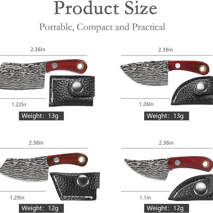 Pocket Knife Mini Knife Set Damascus Chef Knives EDC Knife Set Tiny Knife Cleaver for Package Opener,Box Cutter,5pcs Mini Knives Set with Sheath and Sharpener - Set of 7
