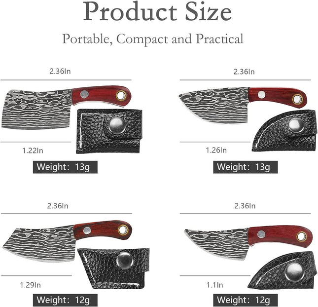 Pocket Knife Mini Knife Set Damascus Chef Knives EDC Knife Set Tiny Knife Cleaver for Package Opener,Box Cutter,5pcs Mini Knives Set with Sheath and Sharpener - Set of 7