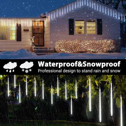 Cool White 20 Tubes Meteor Shower Icicle Lights 480 LED Raindrop Lights with Timer Function Cascading Lights Falling Rain Lights for Holiday Party Christmas Decorations