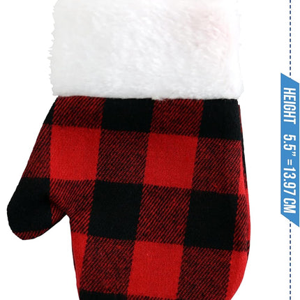 Iconikal Buffalo Plaid Mini Mitten Christmas Stockings 24 Pack, Festive Holiday Decor for Tree, Wreath, Mantle - Seasonal Xmas Stocking Ornaments