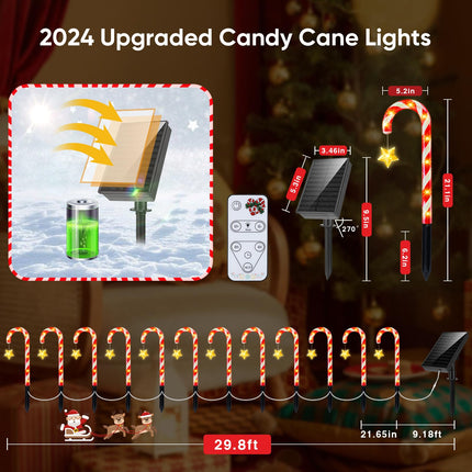 Outdoor Christmas Decorations: 12 Pack Solar Christmas Candy Cane Lights Waterproof, Christmas Pathway Lights with Remote Control & 8 Modes, Christmas Outdoor Decorations for Yard, Walkway Xmas Decor