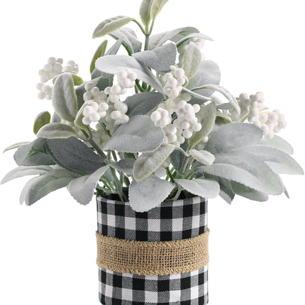 Flocked Lambs Ear Tabletop Mini Small Table Top Winter Christmas Tree,10" Artificial Little Potted for Christmas Decor, for Home Indoor Holiday.