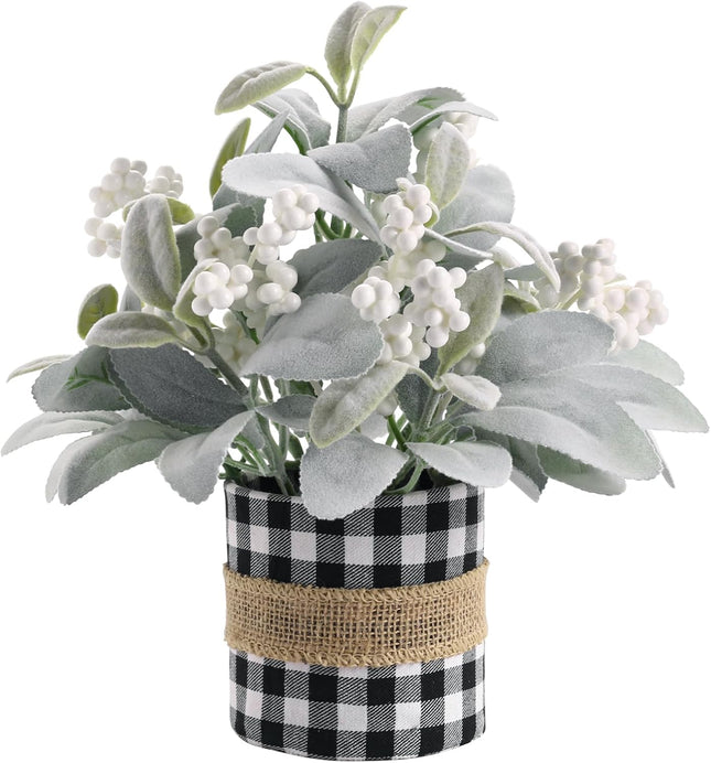 Flocked Lambs Ear Tabletop Mini Small Table Top Winter Christmas Tree,10" Artificial Little Potted for Christmas Decor, for Home Indoor Holiday.