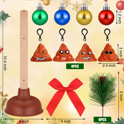 Jenaai 15.7 Inch Christmas Tree Plunger with 4 Pcs Poop Ornaments White Elephant Dirty Santa Humor Christmas Gag s Funny Xmas Prank Holiday Ornament for Exchange
