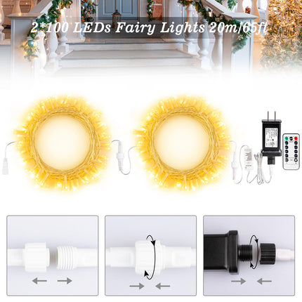koopower 200 LED Indoor String Lights with Remote and Timer, 65ft Linkable (Max 162.5 FT) Fairy Lights, Plug-in String, 8 Modes, Dimmable for Bedroom Wedding Party Christmas Lights in Warm White