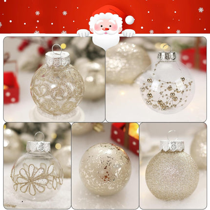 60mm/2.36inch Clear Christmas Ornaments Set, 30ct Champagne Christmas Ornaments Balls for Christmas Tree Decorations Shatterproof Transparent Baubles with Stuffed Decoration for Xmas Wedding Party