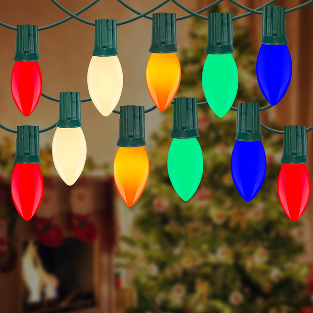 C9 LED Christmas Lights,25FT Vintage C9 Multicolor Christmas Lights Outdoor with 26 Colorful Ceramic LED Bulbs,Connectable Waterproof Christmas Lights for Outdoor Christmas Decorations Tree Garden Gar