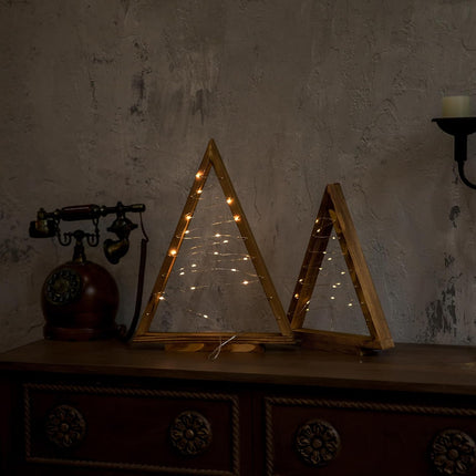 GENMOUS 2 Pcs Wooden Christmas Trees, Small Farmhouse Tabletop Christmas Decor, Triangle Christmas Tree Shaped Decoration for Fireplace Mantel Shelf, Rustic Indoor Bedroom Holiday Decor