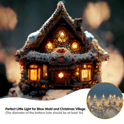 Abeja White Accessory Cord with 7 LED C7 String Light Bulbs, 14FT Plug in Christmas Village Lights Connectable C7 Bulb Clip Lights for Craft Village Halloween Christmas House Decoration