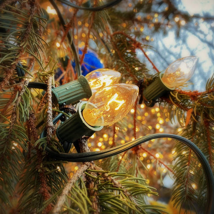 25 Pack C7 Clear Replacement Bulbs for Christmas Lights Outdoor, 5w Incandescent Bulbs, C7/E12 Base, UL Waterproof String Light Bulb for Indoor Party Holiday Christmas Decorations