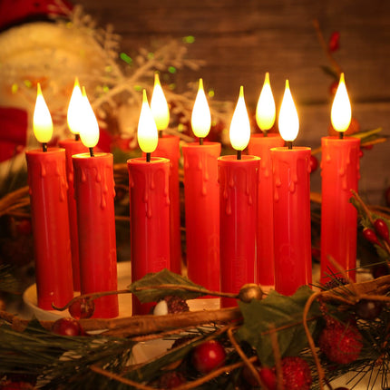 LED Taper Candles Pack of 10 Flameless 3D Flickering Taper Candles Battery Operated Taper Christmas Tree Candles Lights with Timer,Remote and Clips for Indoor and Outdoor Home Holiday Decorations