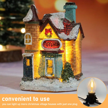 Christmas Village House Accessories Cord with 5 LED Light Bulbs, 9.5FT Christmas Blow Mode Light, Connectable C7 Bulb Clip Lights for Craft Village Halloween Pumpkin Christmas House Decoration, Black