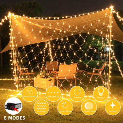 HeKation Christmas Net Lights Outdoor for Bushes, 200 Led Net Lights Outdoor Mesh Lights for Tree, Party, Wedding (9.8'x6.6', Plug in, Warm White)