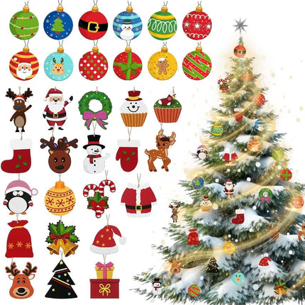 32 Pcs Christmas Tree Decorations, Wooden Hanging Christmas Ornaments Santa Claus Xmas Christmas Tree Balls Wreath Gnome Wood Signs Craft Decor for Christmas Tree Fall Winter Party Year Home