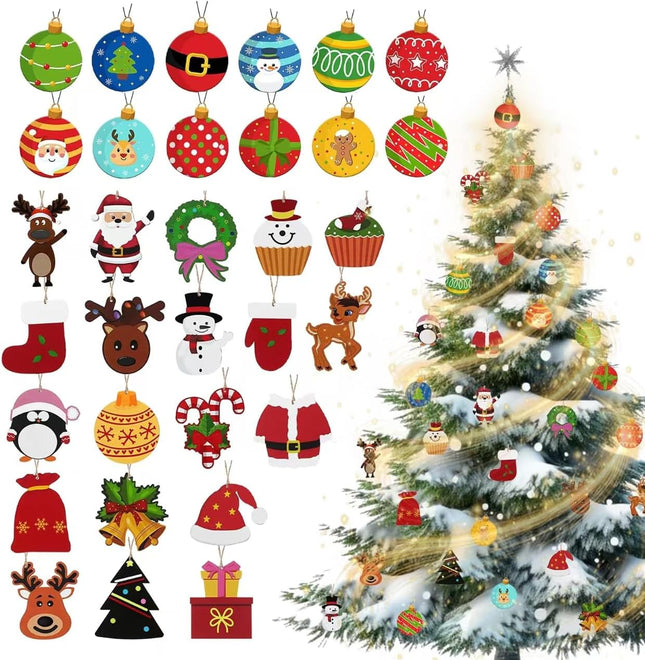 32 Pcs Christmas Tree Decorations, Wooden Hanging Christmas Ornaments Santa Claus Xmas Christmas Tree Balls Wreath Gnome Wood Signs Craft Decor for Christmas Tree Fall Winter Party Year Home
