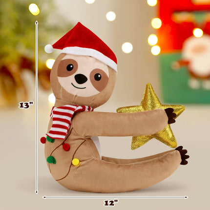 CiyvoLyeen Sloth Christmas Tree Topper with Glitter Star Sloth Xmas Home Decoration Funny Sloth Animal Ornament for Christmas Tree Winter Holiday Table Centerpiece Wreath Attachment Sloth Lovers