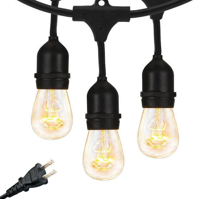 Brightech Ambience Pro Outdoor String Lights - Commercial Grade Waterproof Patio Lights with 48 Ft Dimmable Incandescent Edison Bulbs, Porch String Lights for Patio, Backyard - 15 Bulbs 11W