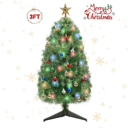 3FT Artificial Christmas Tree, Premium Artificial Small Christmas Tree with String Lights for Home Office Holiday Party Decoration with Foldable Stand, Easy Assembly