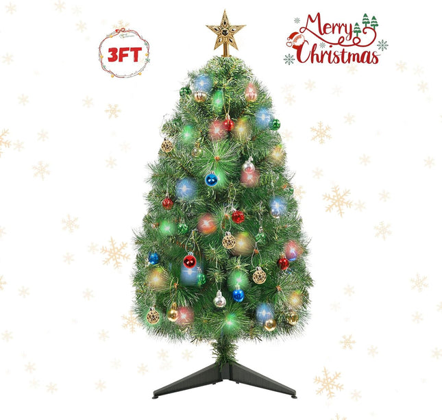 3FT Artificial Christmas Tree, Premium Artificial Small Christmas Tree with String Lights for Home Office Holiday Party Decoration with Foldable Stand, Easy Assembly