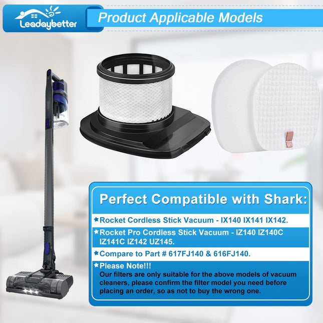 Leadaybetter Ix141 Filter For Shark Rocket Pro Ix140 Ix141 Ix142 Iz140 Iz140C Iz141C Iz142 Uz145 Cordless Stick Vacuum, 2 Hepa & 4 Foam & Felt Filters, Part 617Fj140 & 616Fj140