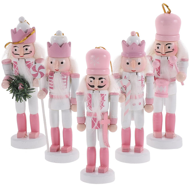 BESPORTBLE 5Pcs Nutcracker Ornaments Wooden Soldier Christmas Decorations Nutcracker Figurines for Xmas Tree Hanging Decor Holiday Party Supplies