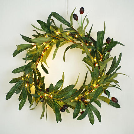 BOHON Greenery Garland Lighted Olive Branches 6FT 96 LEDs Fairy Lights Battery Operated with Timer, Artificial Olive Green Vine with Lights, Mantel Decorations for Fireplace Wall Tree Christmas Decor