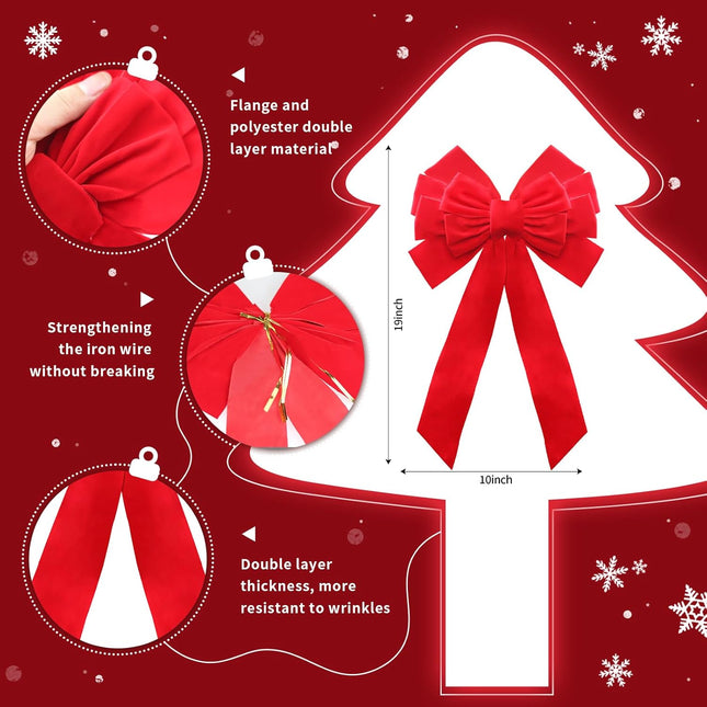 Buart Red Velvet Christmas Bow 19" Long 10" Wide,5 Pcs Holiday Christmas Bows