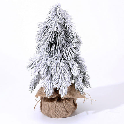 Tabletop Christmas Tree, 12 Inch Artificial Snow Flocked Small Mini Christmas Tree with Burlap Base for Home Office Table Desk Dining Bedroom Christmas Party Decorations