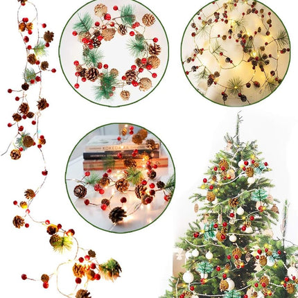 Christmas Lights, Garland with Lights, Fairy LED Lights, Decoration Pinecone Berries Indoor and Outdoor, Winter Holiday Year Decor. Battery Powered (2M 20 Lights) (Pine Cone)