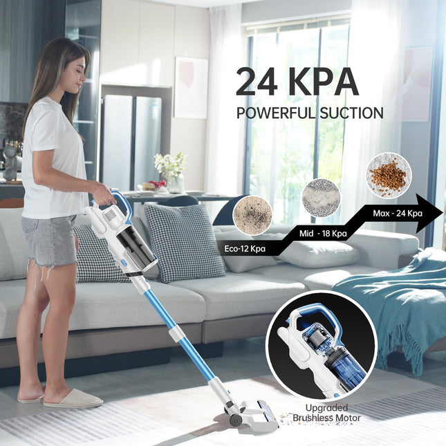 Fabuletta Cordless Vacuum Cleaner For Home, Up To 45 Min Runtime 6 In 1 Stick Vacuum Cleaner With Detachable Battery, Super Lightweight, Great For Pet Hair & Carpet & Hard Floor, White
