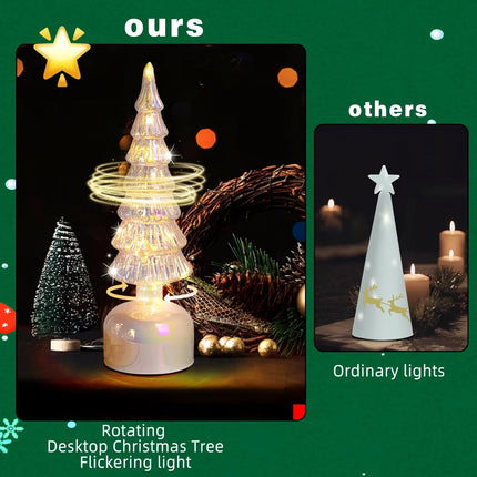 Glass Christmas Trees for Tabletop, Rotating Mercury Glass Christmas Tree Decor, Sparking Christmas Centerpiece Table Decorations, Battery Operated Lamp with Timer, Set of 2 Christmas Trees (Silver)