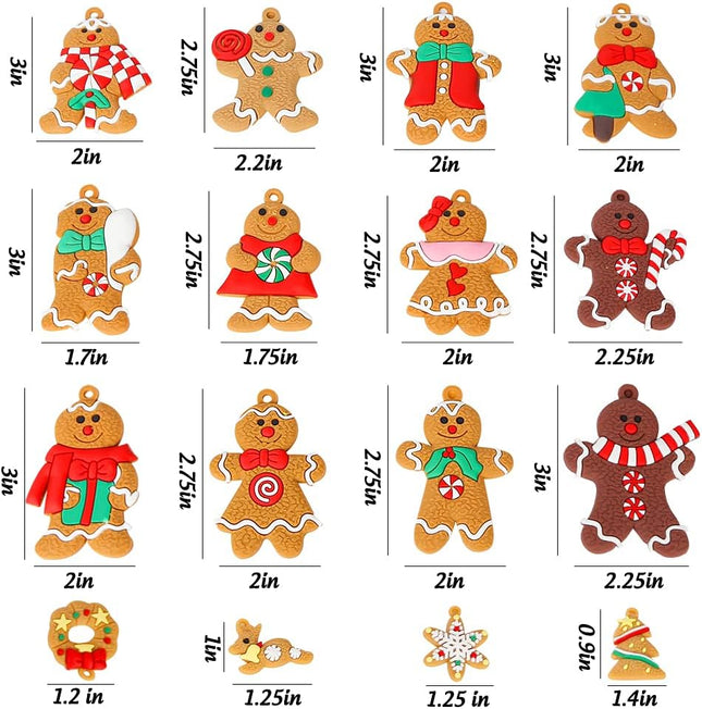 AMOR PRESENT Gingerbread Man Ornaments, 16 PCS Gingerbread Christmas Decorations Gingerbread Figurine Ornaments for Christmas Tree Hanging Decorations for Kids Adults