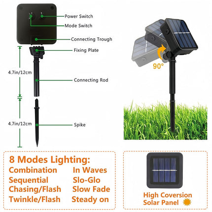 2-Pack 200 LED Solar String Lights for Outside, Solar Christmas Lights Outdoor Waterproof, Green Wire Solar Tree Lights with 8 Lighting Modes for Xmas Wedding Party Garden Decorations (Warm White)