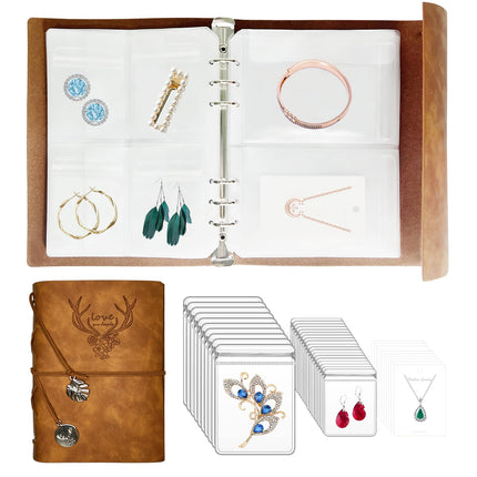 Jewelry Storage Book, PU Leather Travel Jewelry Organizer with Antidrop Pockets, Portable Earrings Travel Album with Transparent