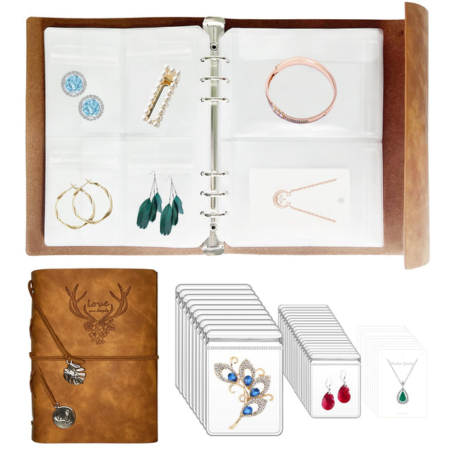 Jewelry Storage Book, PU Leather Travel Jewelry Organizer with Antidrop Pockets, Portable Earrings Travel Album with Transparent