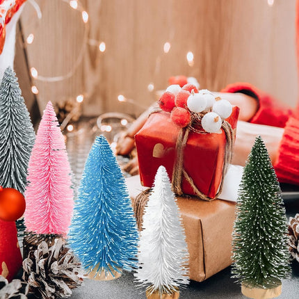 Yahpetes Artificial Mini Christmas Trees, 30 Pcs Sisal Snow Pines in 5 Sizes, Crafting Displaying Decoration, Tabletop Xmas Tree for Home, Party (Pink/White/Green)