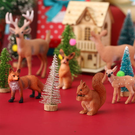 13 Pieces Christmas Mini Forest Animal Figures Trees Kit Woodland Creatures Figurines Animal Cake Toppers Plastic Trees Tabletop Ornaments for Xmas Village Accessories Decoration