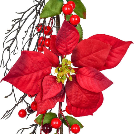 DearHouse 5.3 Ft Berry Christmas Garland, Artificial Poinsettia Garland with Red Berries and Holly Leaves, Pine Cone Garland for Winter Holiday Year Decor