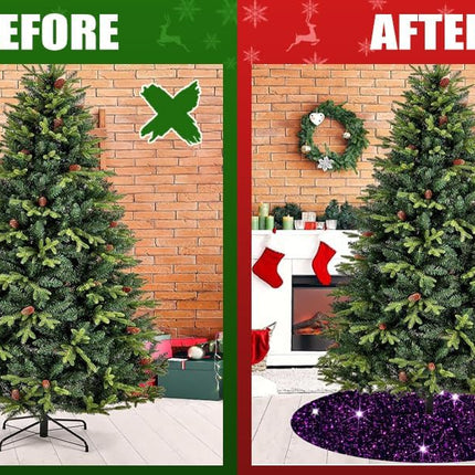 FOTSHARER Purple Christmas Tree Skirts 36 Inches Artificial Sequin Xmas Tree Skirt for Fall Decor Round Velvet Tree Skirt Reversible Christmas Tree Cover Skirt Sparkly Tree Skirt for Holiday Parties