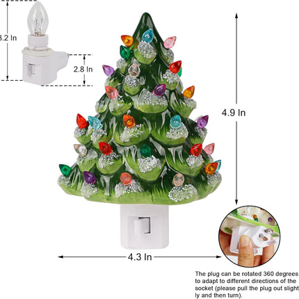 Blissun Ceramic Christmas Tree Night Light, 6" Snow-Capped Christmas Decorative Ceramic Tree