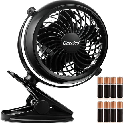 Gazeled Clip On Fan Battery Operated, 360° Rotation, With 8 Free Aa Batteries, Quiet Usb Or Battery Operated Fan, 5'' Portable