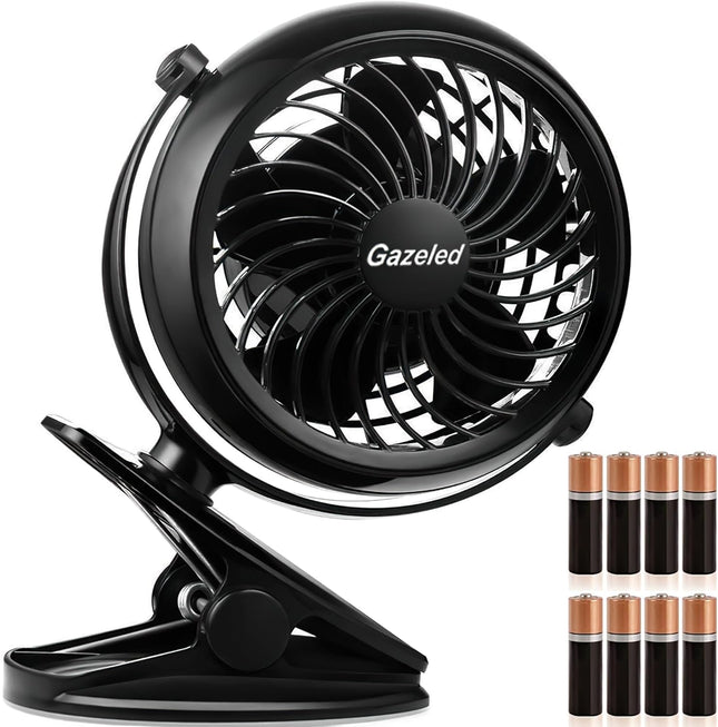 Gazeled Clip On Fan Battery Operated, 360° Rotation, With 8 Free Aa Batteries, Quiet Usb Or Battery Operated Fan, 5'' Portable