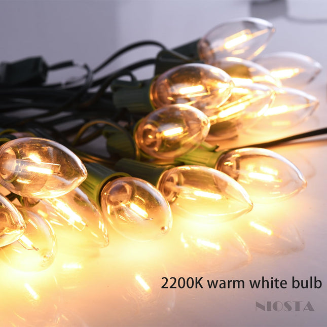 NIOSTA 30 Ft Christmas Pathway String Lights, 20 Warm White LED Bulbs and 20 Stakes, Plug in & Connectable Christmas Lights for Yard Garden Lawn Walkway, 2Pack