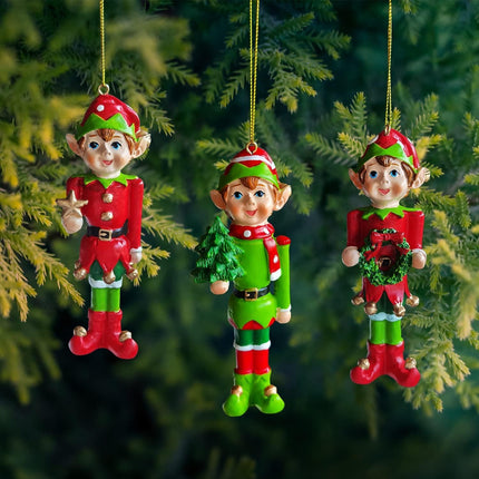 3Pcs Christmas Elf Hanging Ornament for Christmas Tree，5.5Inch Resin Elves Party Pendants for Christmas Decoration