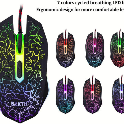 Multiple Color Rainbow LED Backlit Mechanical Feeling USB Wired Gaming Keyboard and Mouse Combo for Working or Game